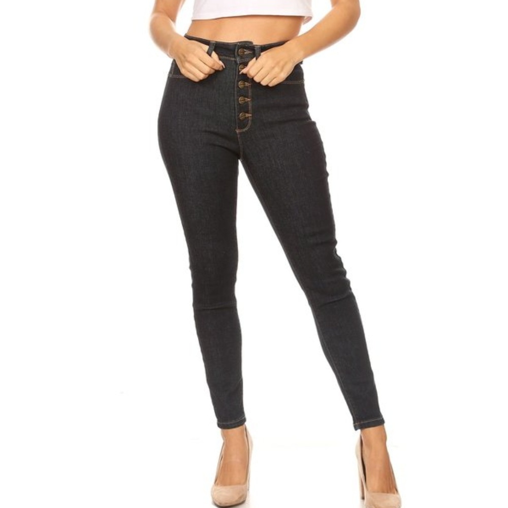 Button Fly High Waist Blue Jeans